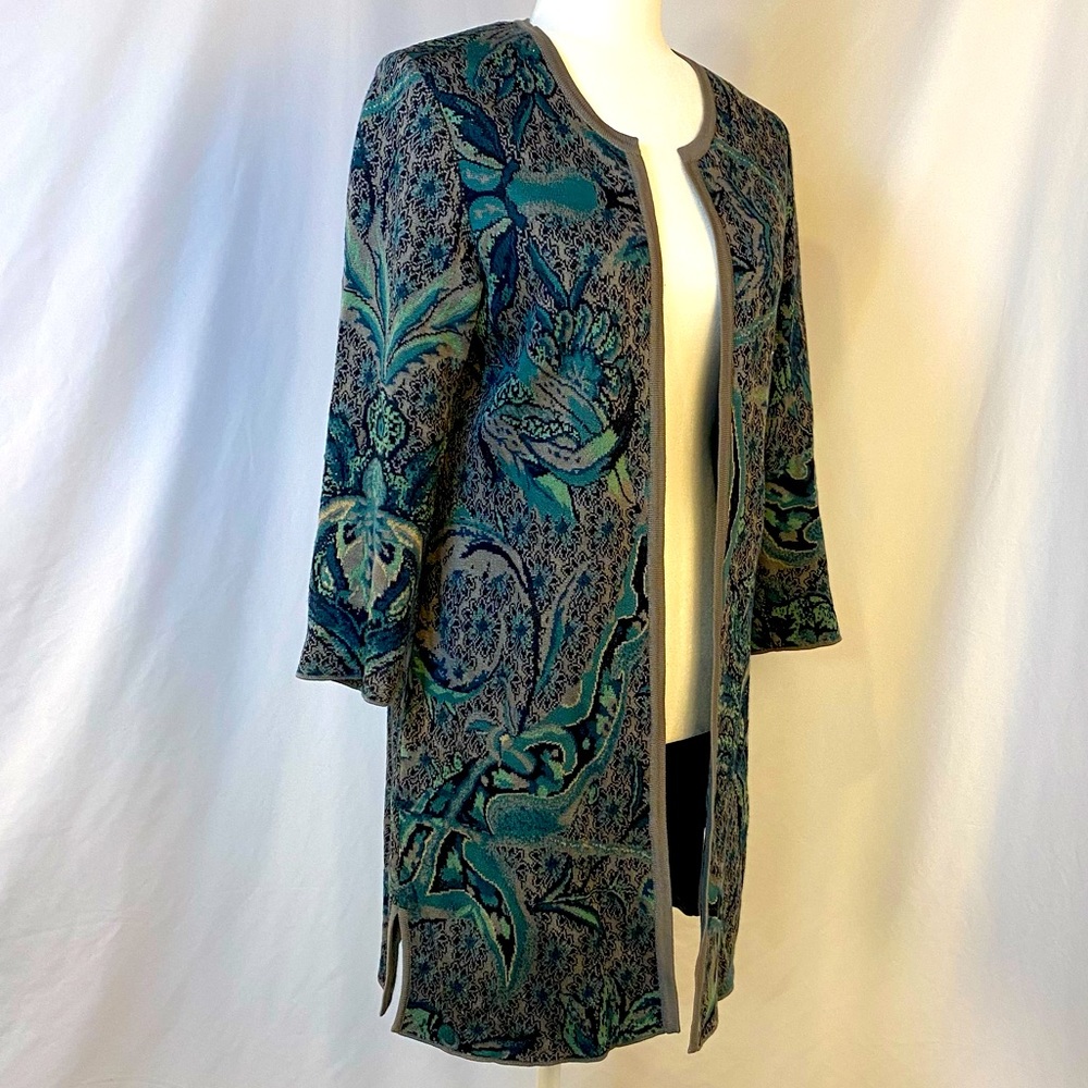 Peruvian Connection Cardigan Teal and grey, M